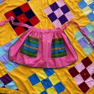 Vintage vtg apron S  M half apron for cooking gardening 70s  pink green yellow
